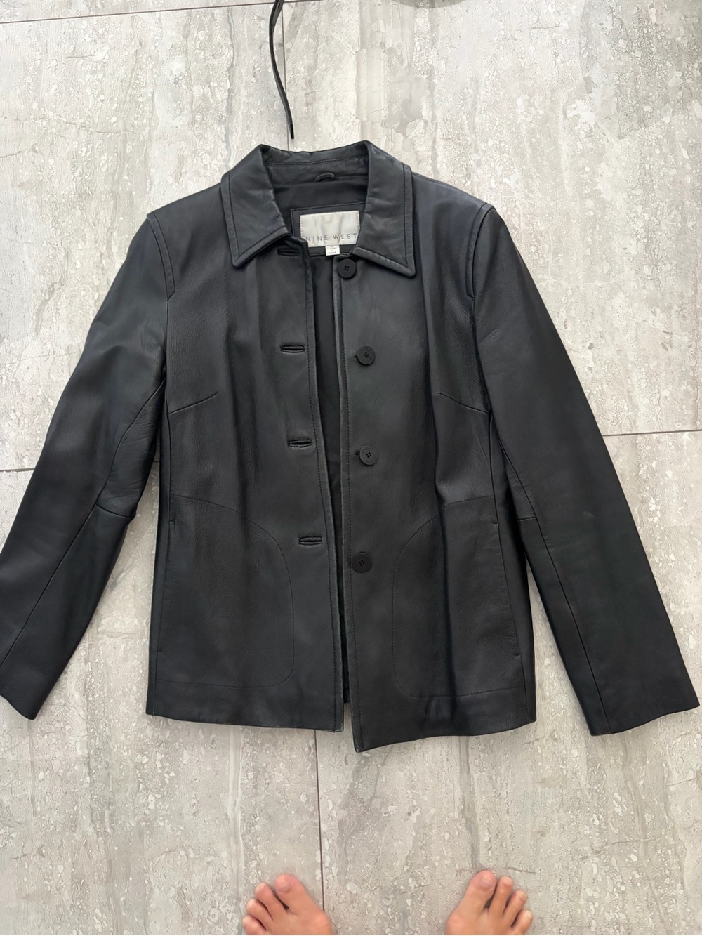 Nine West Black Leather Button-Front Jacket